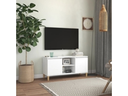 Vidaxl Móvel De Tv C/ Pernas De Madeira Maciça 103,5x35x50 Cm Branco