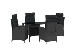 Conjunto 5 Conjunto De Jantar Para Jardim Vidaxl Preto Vime Pe (140 X 70 X 73 Cm)