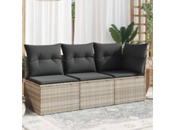 Vidaxl Sofá De Jardim De 3 Lugares C/ Almofadões Vime Pe Cinza-claro