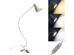 Luminária De Mesa Led, Acabamento Branco, Clipe, Flexível, 3 Modos, Para Cabeceira, Escritório, Sala Ou Ambiente Decorativo