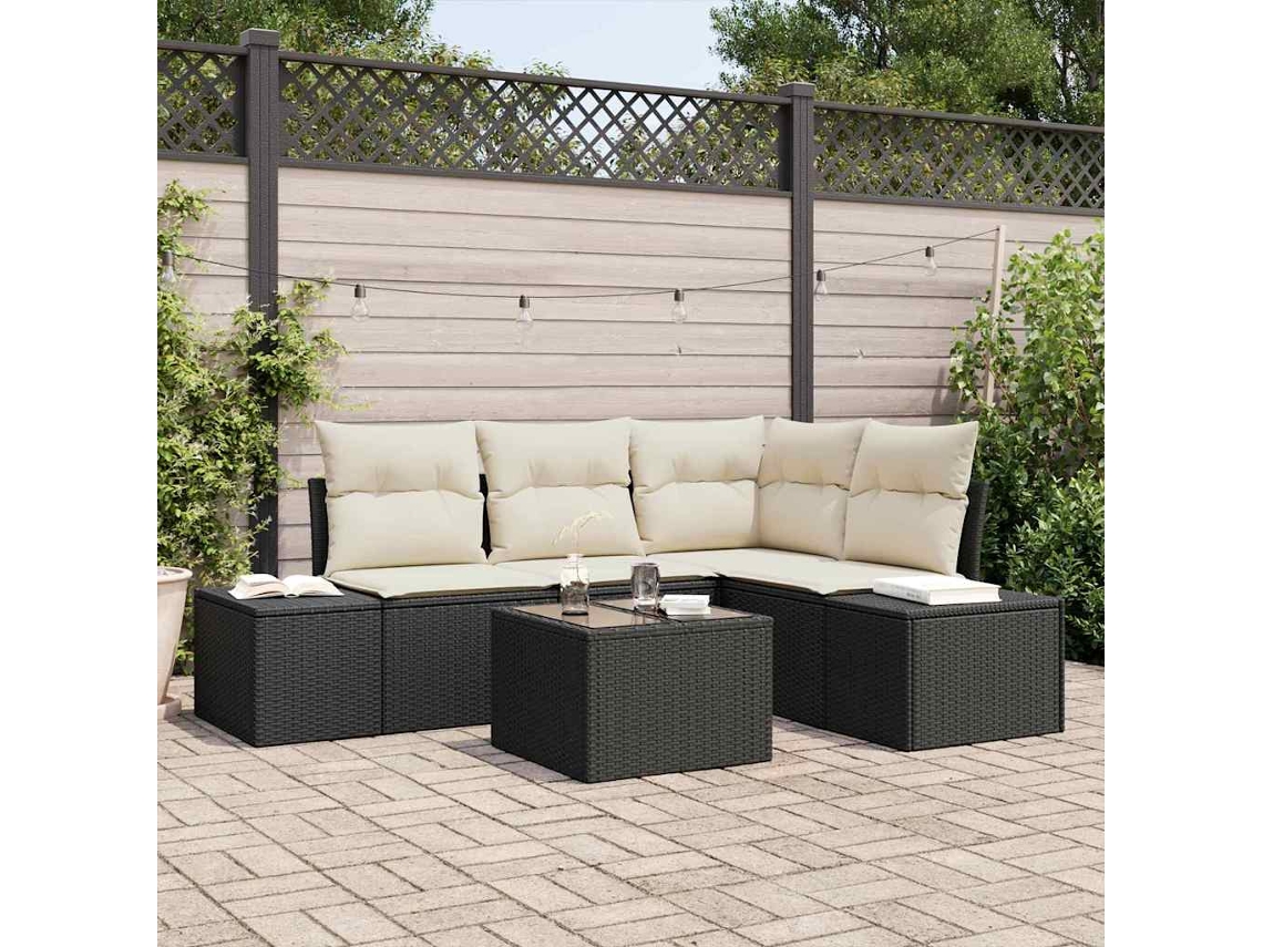 Vidaxl Conjunto De Sofá De Jardim Marrom E Creme Vime Pe
