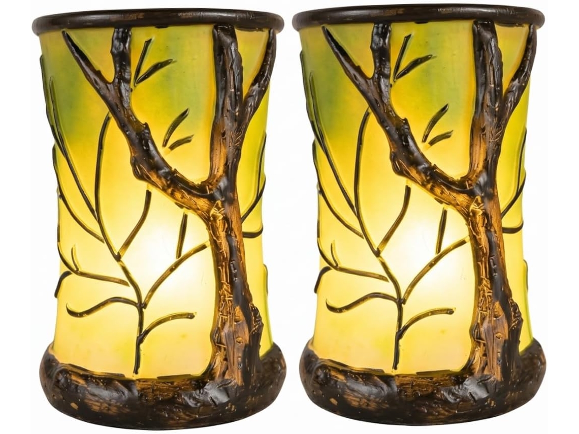 Conjunto De 2 Luminárias Fada Vintage, Abajur De Cabeceira Luminária Mesa Cilíndrica Com Folha Mágica Exclusiva