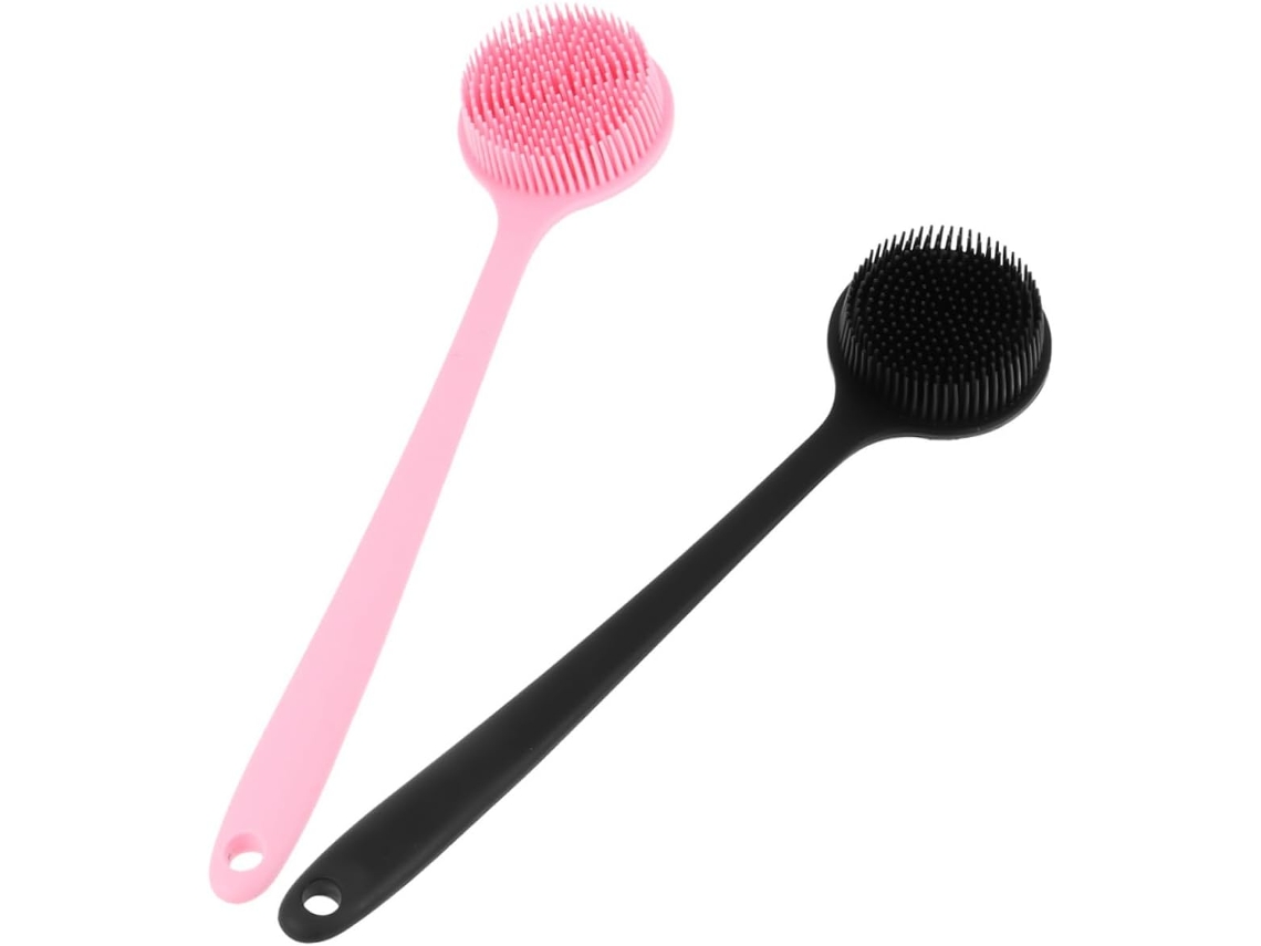 Conjunto De 2 Escovas Silicone Para Banho Gatuida Com Cabo Longo Corpo E Costas, Fáceis De Segurar E Pendurar