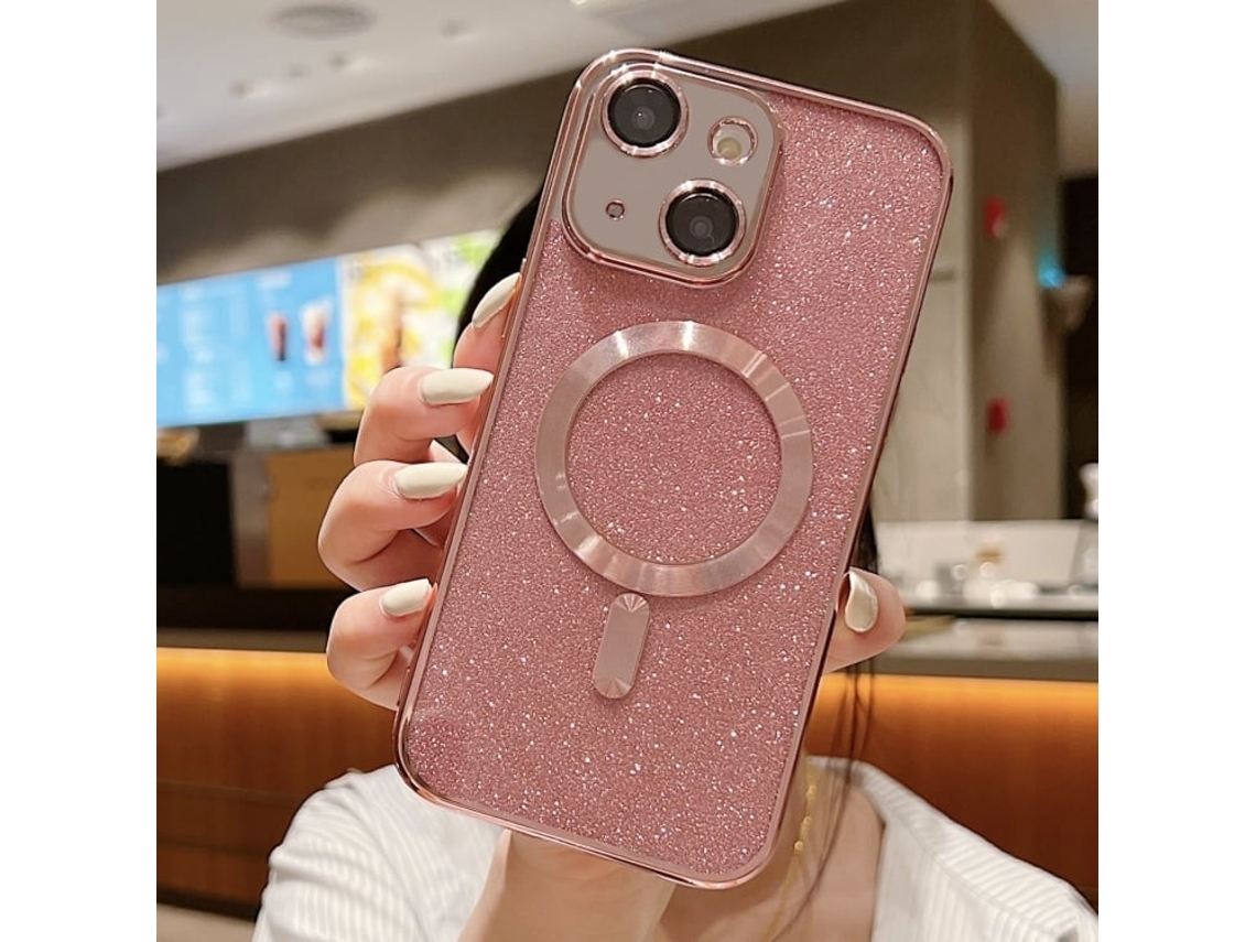 Capa De Tpu Para Iphone 15 Plus - Glitter - Acabamento Eletroplástico - Magsafe