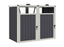 Tampa de 2 Seções com Tampa Retrátil, 146x81x122 Centímetros, Cinzento Escuro, Aço Galvanizado