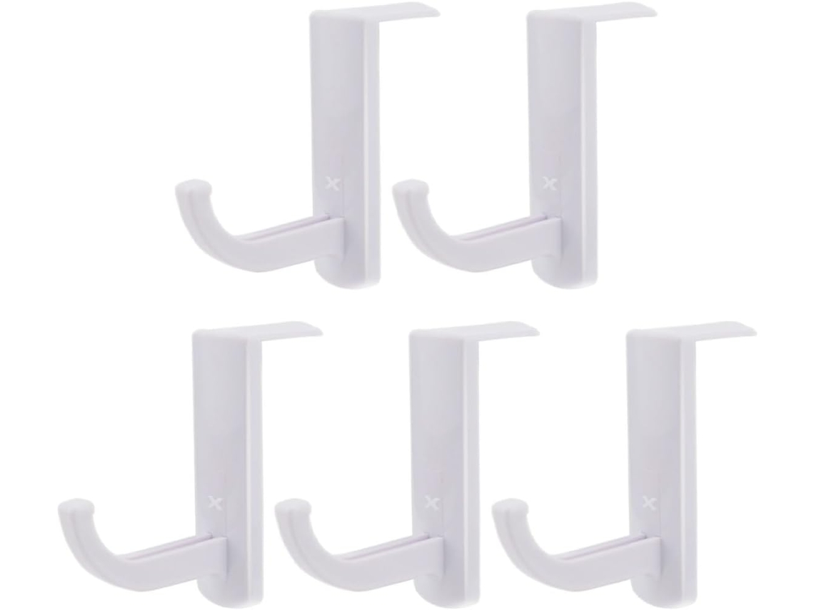 Conjunto De 5 Ganchos De Plástico Branco Ouvido, Fixação Adesiva Para Pc E Organização Da Mesa
