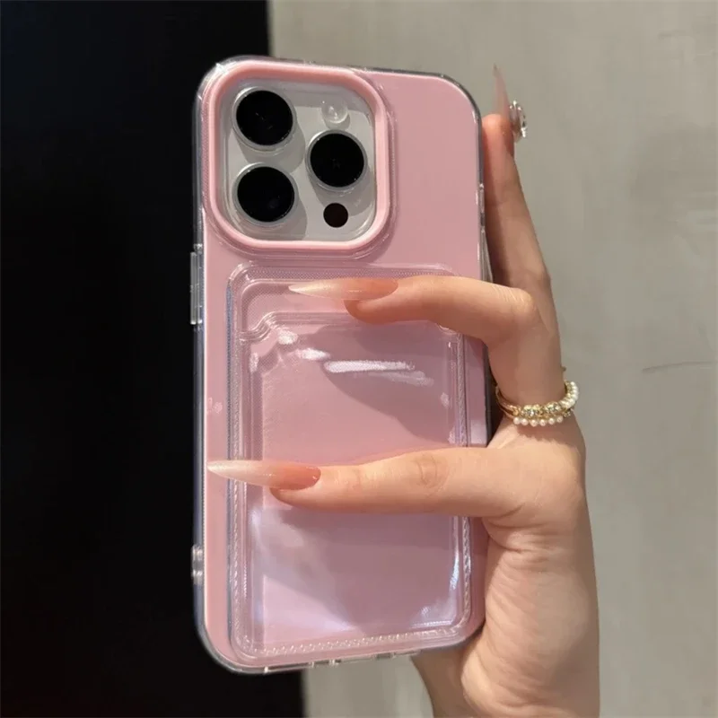(iphone 15 Pro Rosa) Capa Transparente Estilo Carteira, À Prova De Choque, Tpupc.