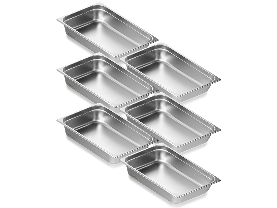 6 Pacotes de Panelas de Hotel de Tamanho Completo Bandeja de Mesa de Vapor de Aço Inoxidável com 4 Polegadas de Profundidade VEVOR