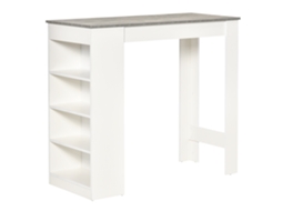 Mesa Bar Alta Bistrô Com Prateleiras Em Melamina, 115x50x102,7cm, Branco E Cinza, Ideal Para Cozinha E Sala De Jantar