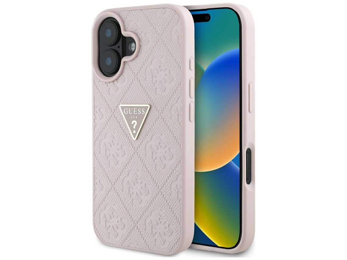 Capa De Tpu Guess Para Iphone 16 Com Estampa De Triângulo E Logotipo De Metal