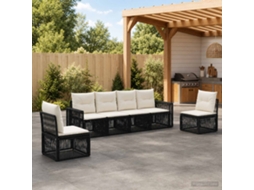 Vidaxl Conjunto De Sofá De Jardim 6 Pcs Preto E Branco Creme Vime Pe