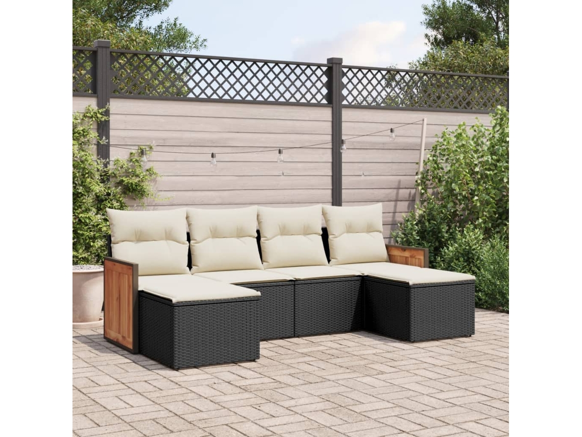 Vidaxl 6 Pcs Conjunto Sofás De Jardim C/ Almofadões Vime Pe Preto