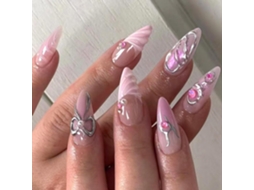 Conjunto SFUSHOS de unhas postiças 3D, formato amêndoa, com laço