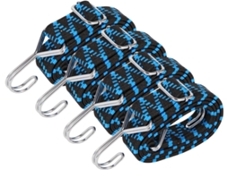 Cordas Elásticas Com Ganchos, 4 Unidades, Azul, Ajustável, Elástica