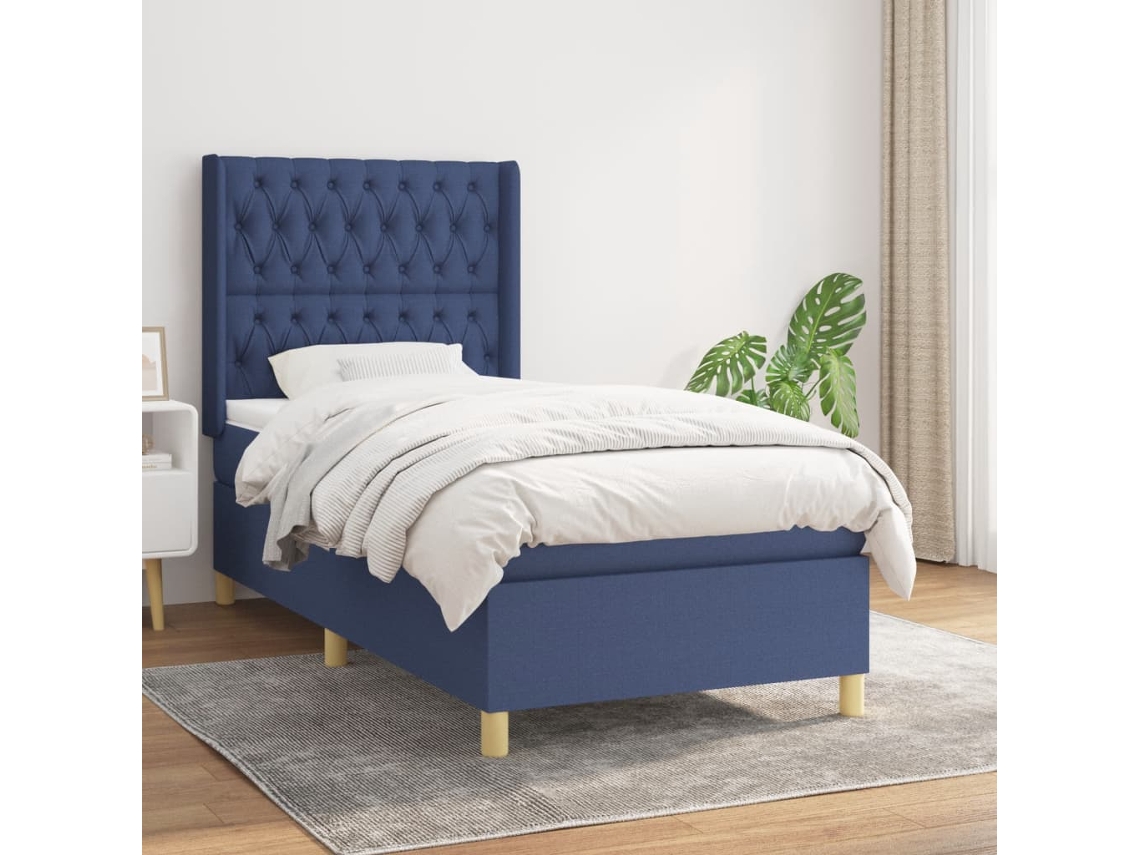 Vidaxl Cama Com Molas/colchão 90x200 Cm Tecido Azul