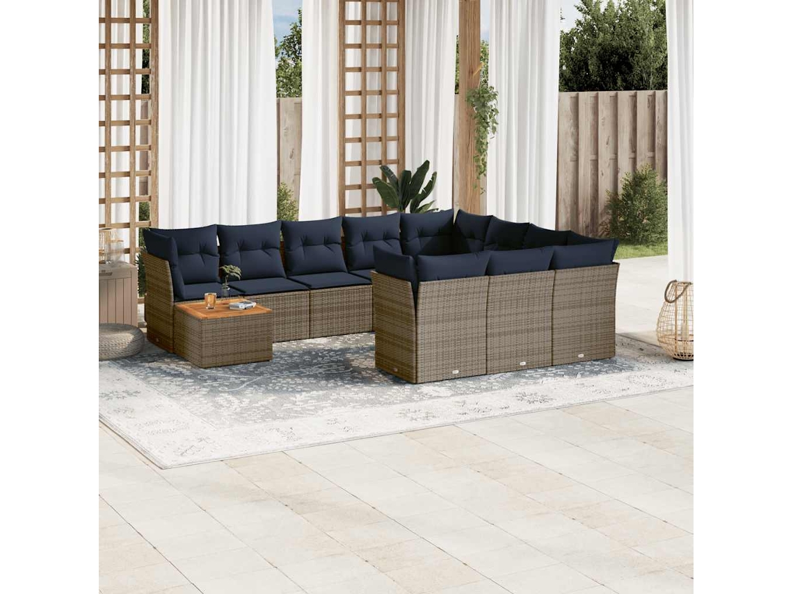 Vidaxl 11 Pcs Conjunto Sofás de Jardim C/ Almofadões Vime Pe Cinzento