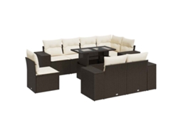 Conjunto de 9 Sofás para Jardim com Almofadões Vime Pe Marrom MAISON EXCLUSIVE