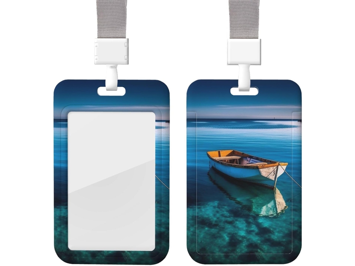 Porta Crachá Azul Com Carimbo À Prova D Água E Cordão, Porta Crachá, Capa Protetora Vertical Cartão, Estojo De