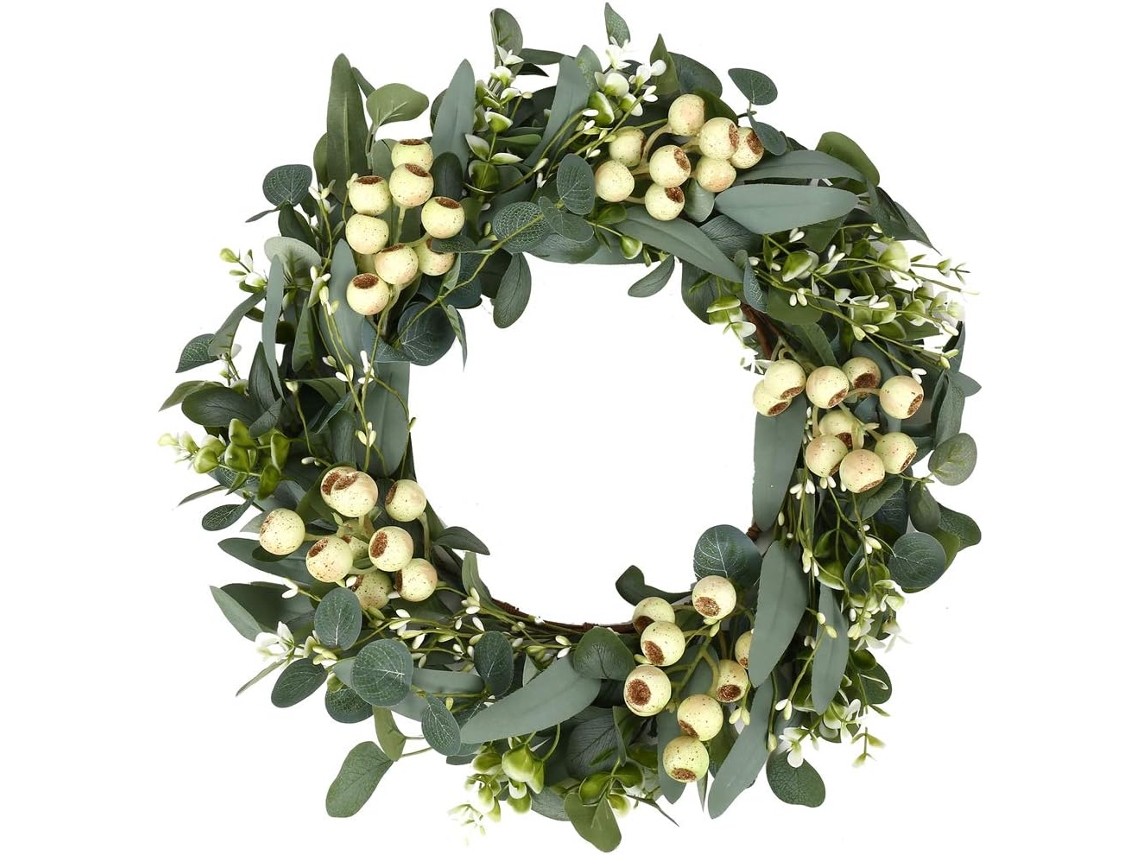 Coroa de Flores Artificial de Eucalipto Coroa de Bagas Folha Verde Coroa de Eucalipto Coroa de Primavera Verão 50 Cm