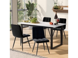 Conjunto Jantar 150x80x76cm Dobrável + 4 Cadeiras Veludo, Pernas Douradas.-qq