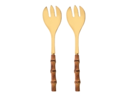 Conjunto de Talheres para Duas Pessoas , Feito de Aço Inoxidável 304, Madeira e Bambu. MDUG (2 Garfos Dourados)