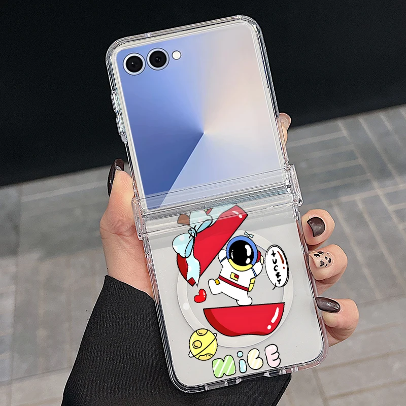 Capa Para Celular Samsung Galaxy Z Flip 6 Com Estampa Criativa De Letras E Sistema Magnético Transparente.