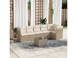 Vidaxl 7 Pcs Conjunto De Sofás P/ Jardim Com Almofadões Vime Pe Bege