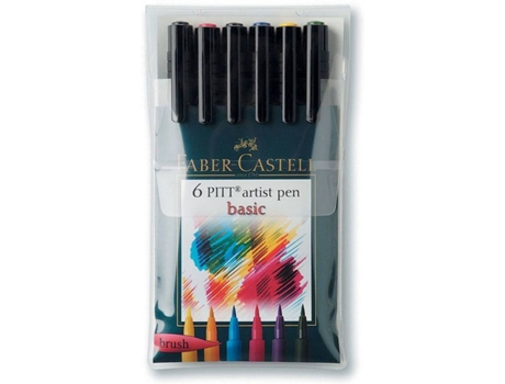 FABER-CASTELL Marcador Artístico Pitt Brush,  Tinta da China, Cores Básicas