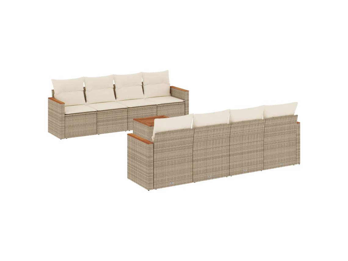 Conjunto de 9 Sofás para Jardim com Almofadões Vime Pe Bege MAISON EXCLUSIVE (90x200 cm)