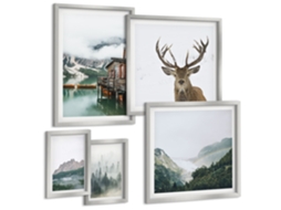 Pinturas Murais Modernas Padrões E Geometria De Plantas Estilosas Moldura Prateada Fotos Para O Escritório Espelharte (conjunto De 5 Imagens)