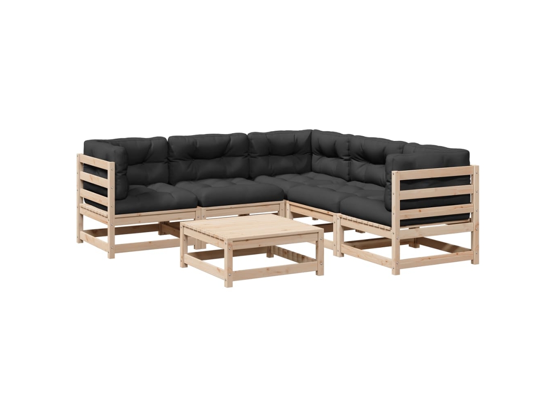 Conjunto 6 de Sofás de Jardim com Almofadões Pinho VIDAXL Maciço