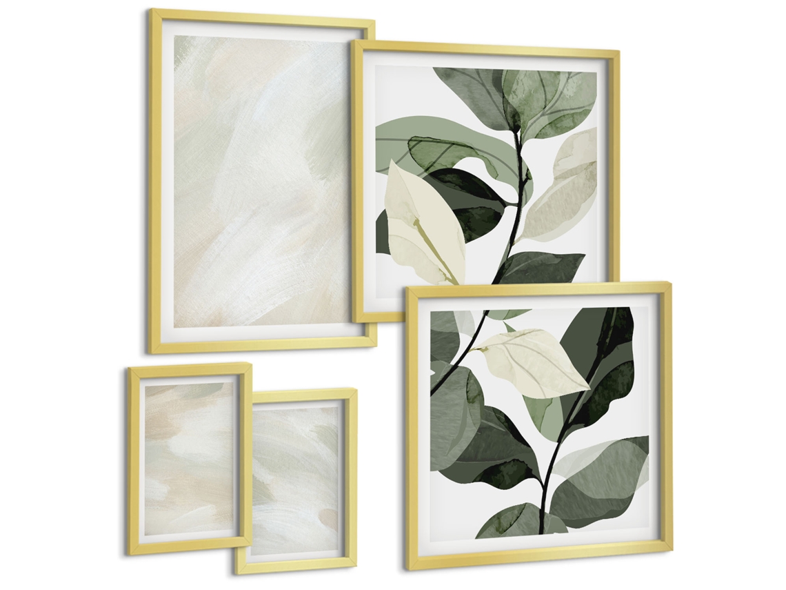 Pinturas Murais Modernas Arte Linear Com Taça De Champanhe Moldura Dourada Quadros Para O Escritório Espelharte (conjunto De 5 Imagens)