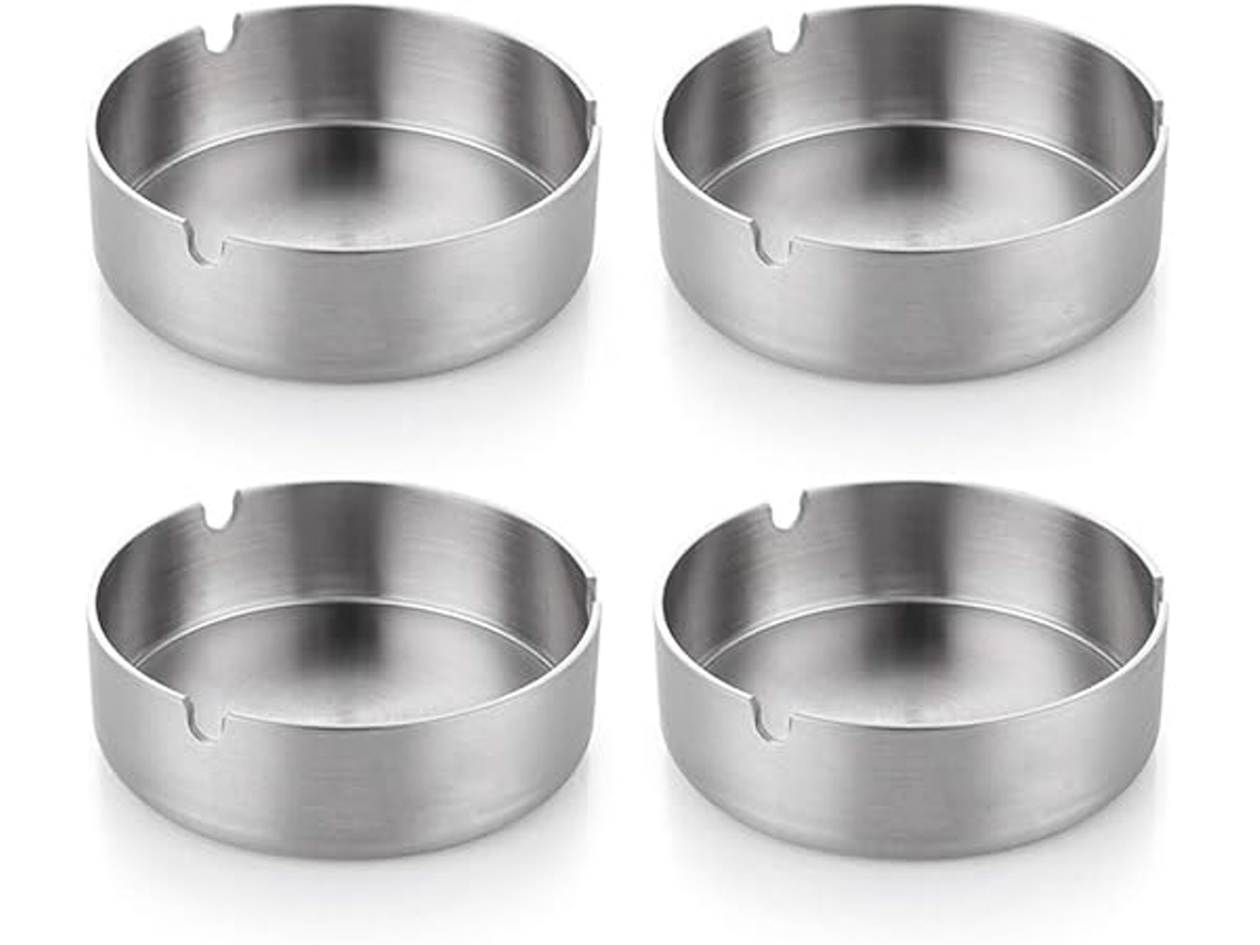 Conjunto de 4 Cinzeiros de Aço Inoxidável 10 Cm, Mesa Moderna, Adequados para Uso Interior e Exterior, Multifuncional, Doméstico STELASPLEN