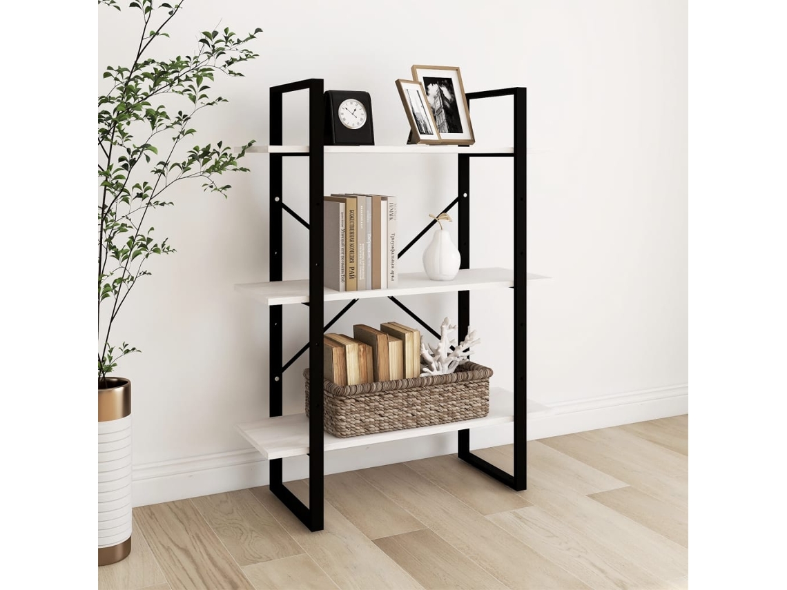 Vidaxl Estante Com 3 Prateleiras 80x30x105 Cm Pinho Maciço Branco
