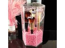 Porta Brochas de Maquilhagem Hexagonal de Acrílico com Tapa, Estuche Transparente com Perlas Rosas para Banho e Tocador S/MARCA