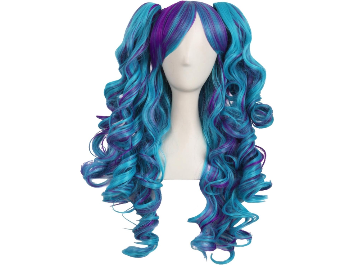 Peruca De Cosplay Azul-turquesa E Roxa Com Rabos De Cavalo Duplos, Ondulada, Ideal Para Festas, Eventos De Anime E Fantasia