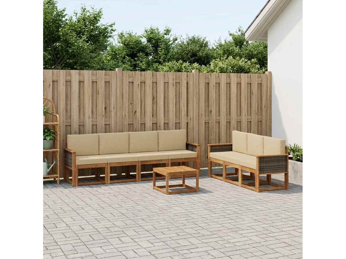 Vidaxl Conjunto De Sofás Para Exterior Com Almofada 7 Pcs Natural