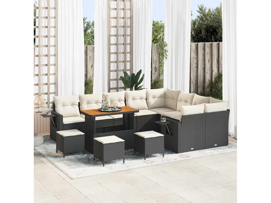 Vidaxl Conjunto De Sofá De Jardim 13 Unid. Preto Vime Pe