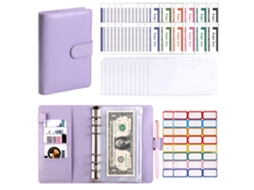 A6 Ring Binder Macaron Pu Leather Cash Savings Budget Notebook With Zipper Pouches Purple Cover Includes 12-budget Cards