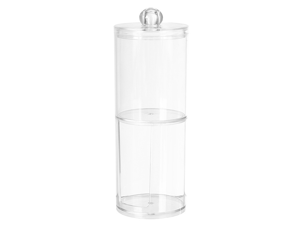 Organizador de cotonetes de 2 camadas redondo plástico transparente para banheiro e quarto com marca