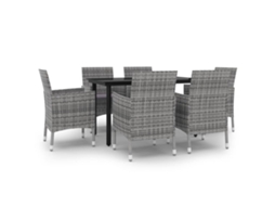Maison Exclusive - 7 Pcs Conjunto De Jantar P/ Jardim C/ Almofadões Vime Pe/vidro