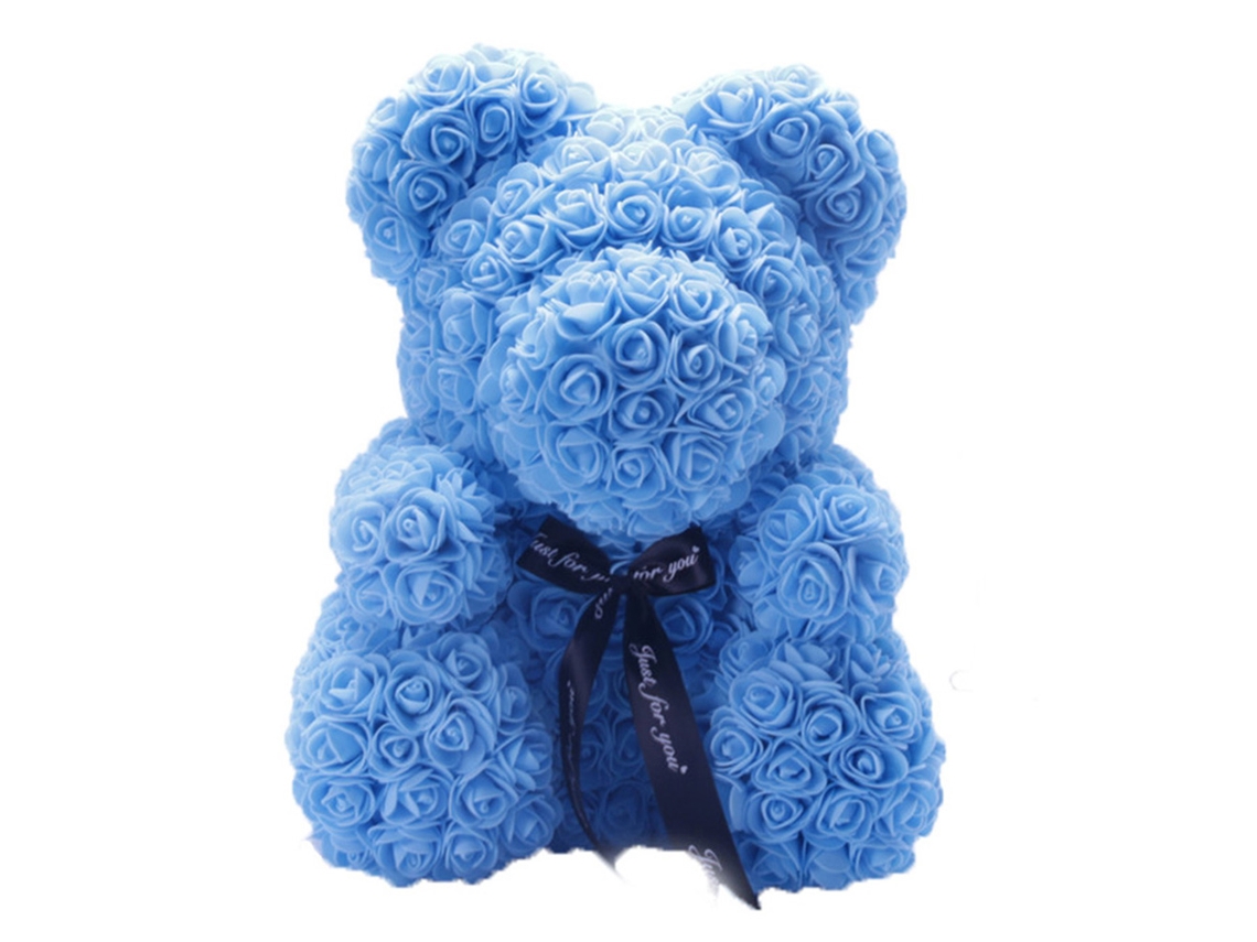 Urso Abraçando Flor De Rosa Urso De Flor De Rosa Artificial Para Dia Dos Namorados, Casamento, Dia Das Mães, Aniversário Azul