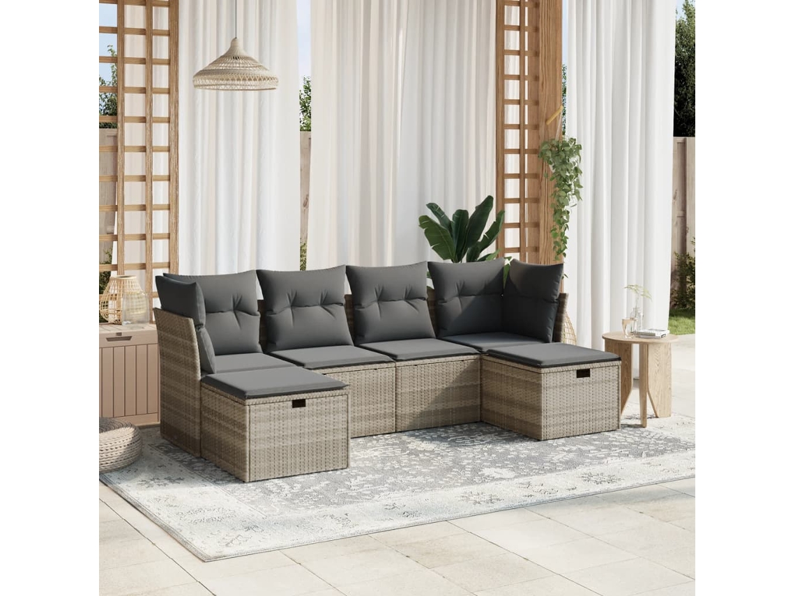Vidaxl 6 Pcs Conj. Sofás Jardim com Almofadões Vime Pe Cinzento claro