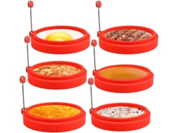 Conjunto De 6 Aros De Silicone Antiaderentes Redondos Para Ovos, 10 Cm(4"), Vermelhos