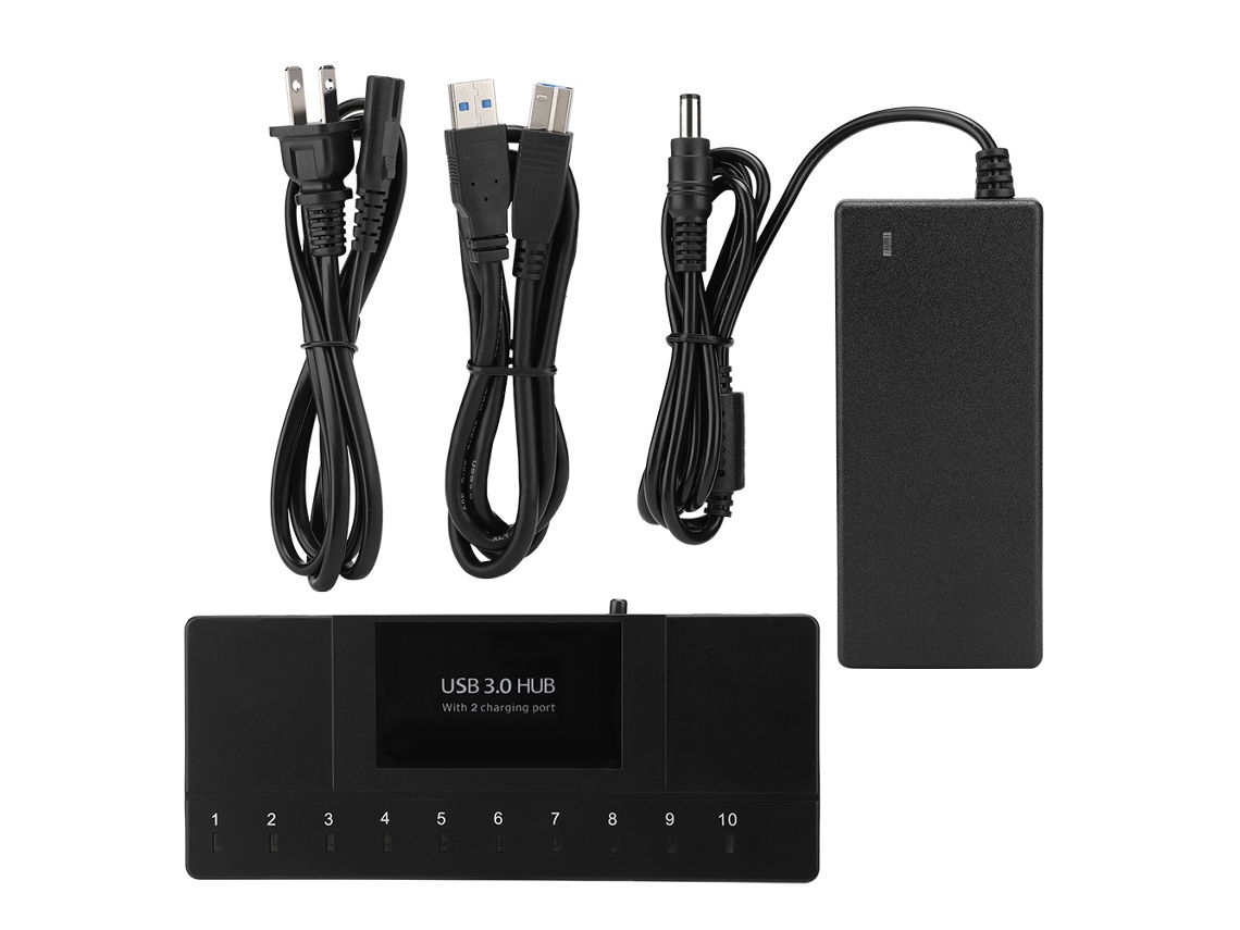 Hub Usb 3.0 Com 10 Portas E 2 Portas De Carregamento Rápido, Indicador Led, Adaptador De Hub De Carregamento Portátil