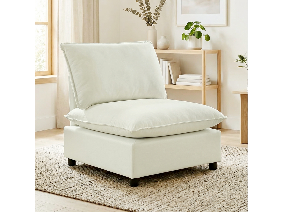 Poltrona De Sala Moderna Sem Braços, Assento Largo E Almofadas Grossas, 146x85x78cm, Cor Creme