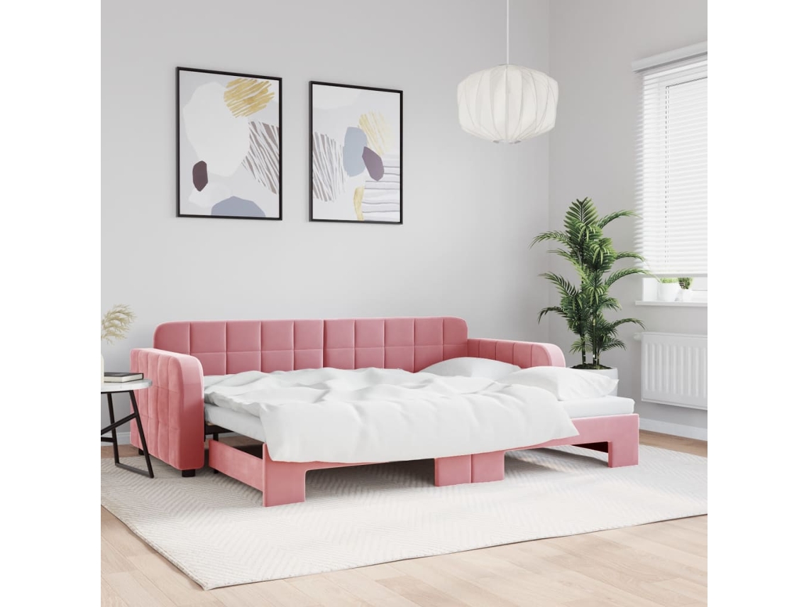 Vidaxl Sofá-cama Com Gavetão 80x200 Cm Veludo Rosa