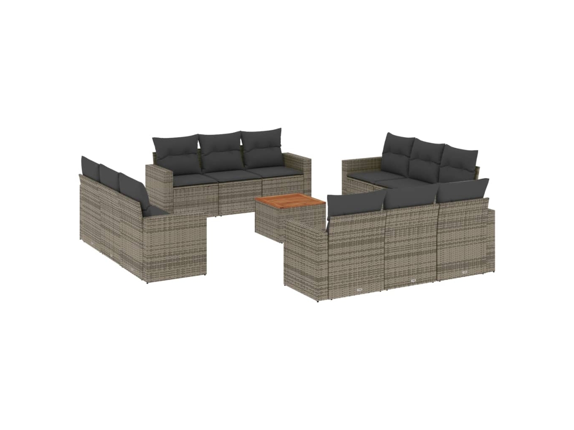 Conjunto de 13 Sofás para Jardim com Almofadões Vime Pe Cinzento MAISON EXCLUSIVE (90x200 cm)