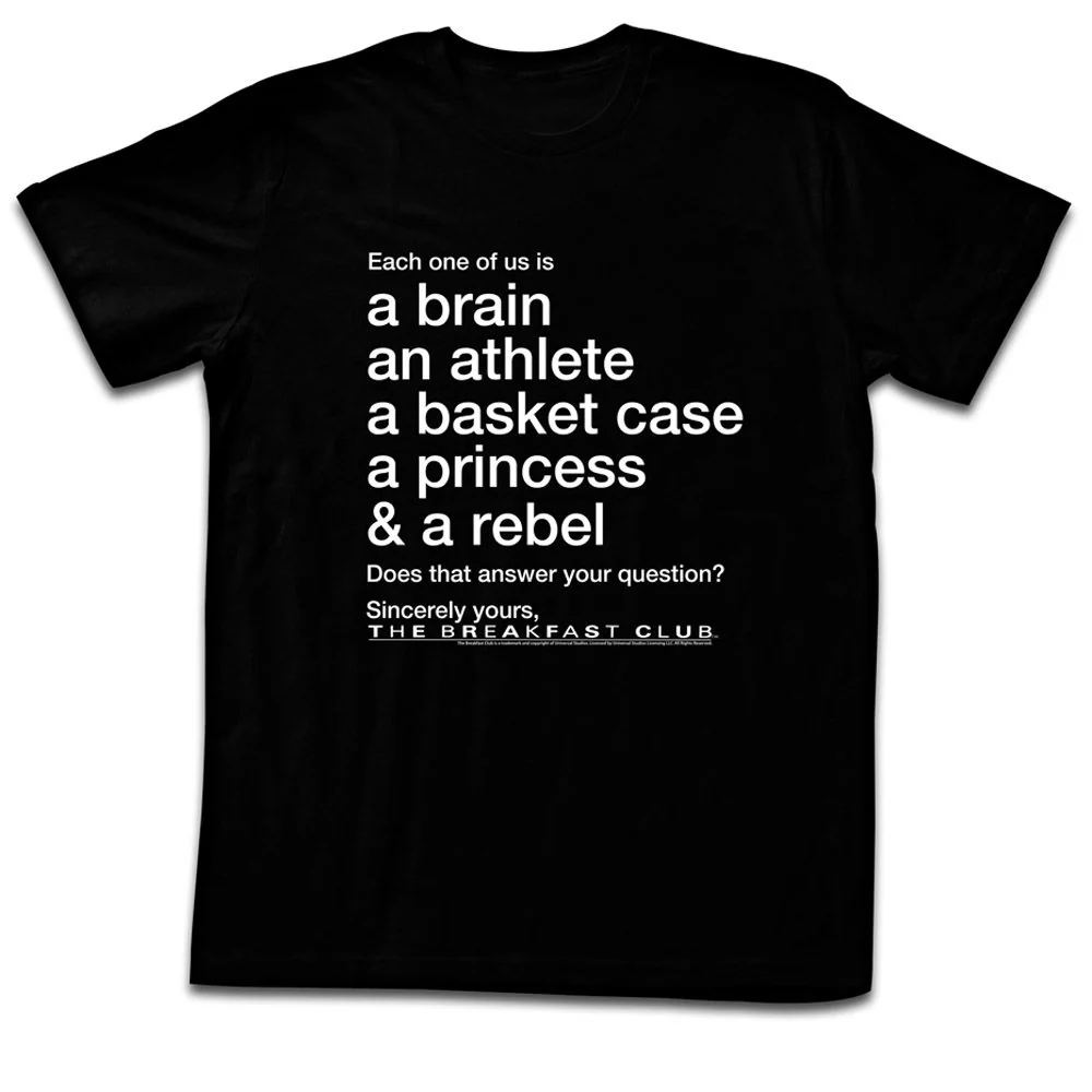 Unisex Adult T-shirt Rockinstone Breakfast Club Movie Question Black Sizexl