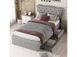 Cama Cinza 90x200 C/ Capitonê, Tachas E 2 Gavetas